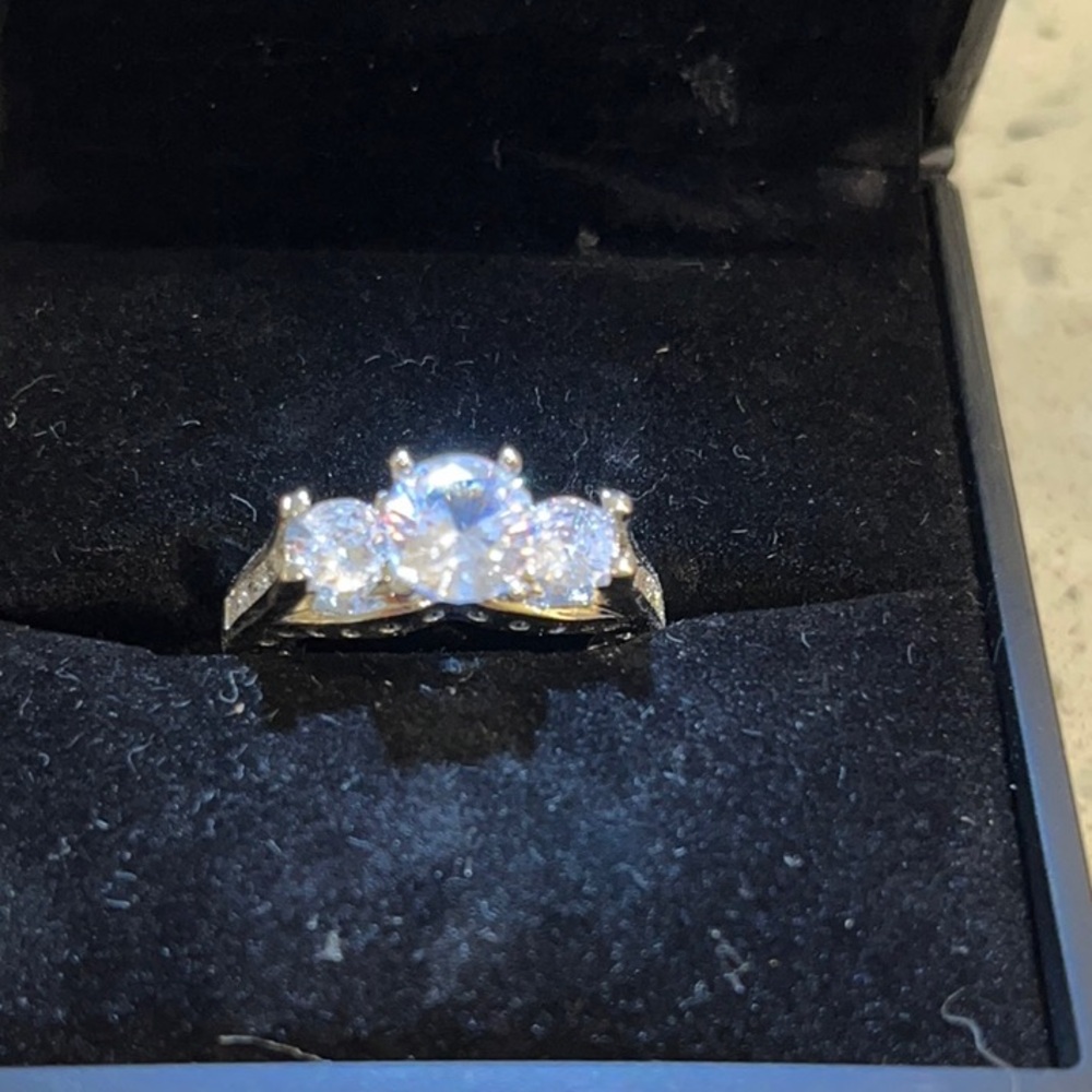 Elegant Silver Overlay 3 Stone Women's Ring